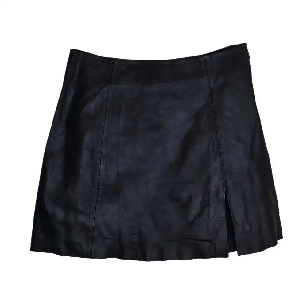 Veda x Reformation Genuine Lamb Leather Mini Skirt with Front Slit Size 2